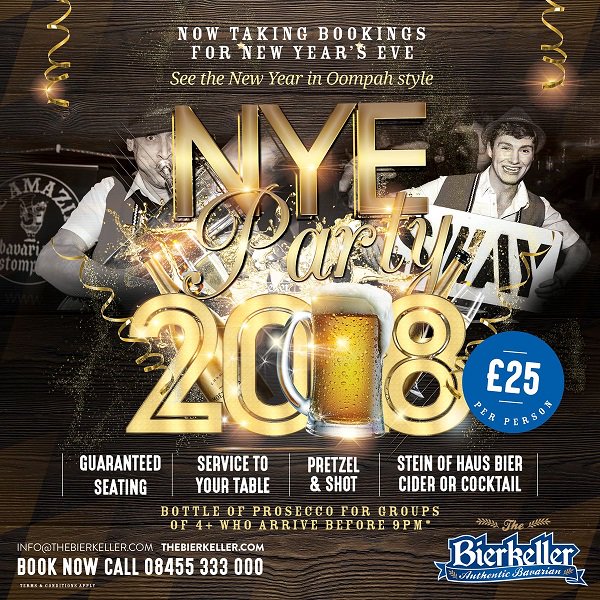 Bring in the New Year Bavarian style! 🎺🎉

£25pp package:
💃 Entry to our incredible New Years Eve Oompah Show
💁 Service to your table
🥨 Tasty pretzel
🥃 Jager Shot
🍺 Stein of haus bier/cider/cocktail
🌐 bit.ly/2isWEbe   📞 0845 533 3000

#BizHour