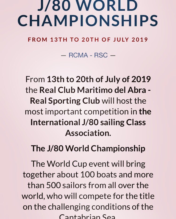 #J80spain #j80espana #RCMARSC #j80worlds2019 #j80class #j80 #j80nationals #j80onedesign #j80sailing #sailing #boats #j80europe #sailinginstagram #sailboat #sailors #sailor
j80worlds2019.com - Real Club Maritimo del Abra - Real Sporting Club