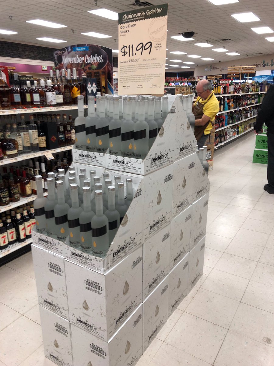 Gold Drop Vodka has arrived as the Chairman’s Select brand at all <a href="/PAWineSpirits/">FineWine&GoodSpirits</a> stores throughout Pennsylvania.  Look for these amazing case stacks featured in your local store and start 2019 with some Gold Drop. #vodka #pgh #philly #pennsylvania #gold