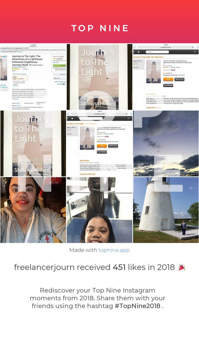 freelancerjourn's tweet photo. I sense a theme. Promoting my first ebook about my #lighthouse visits, capturing beautiful #DC sunrises, my #chesapeakemaritimemuseum attire, a visit to the #Newseum, and my birthday visit to #PineyPointLighthouse, were my most liked photos in 2018. #Top92018 #instagram https://t.co/AxK3GsqZrs