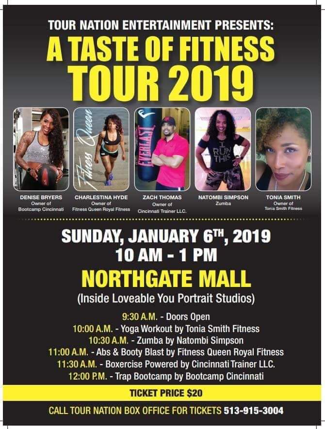 denisebryers's tweet photo. Don't miss this awesome fitness expo happening Jan 6th at Northgate Mall. Tickets are only $20 to experience 5 of #Cincinnati's fitness instructors. I'll be teaching Trap #Bootcamp so you know this is going to be a blast!
#CincyFit #fitness #FitTour #NewYear #TrapMusic #Exercise https://t.co/4fkWTdeSxy