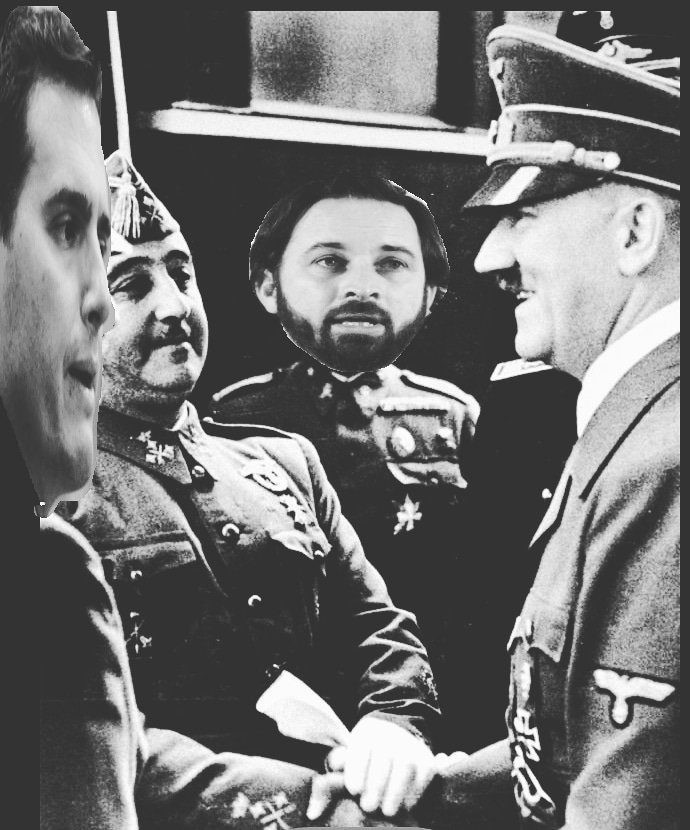 FanzineBromuro's tweet photo. El pacto de la vergüenza #Bromuro #FakeNews #notsofakenews #Vox #Abascal #Rivera https://t.co/XPJlRXAvcR