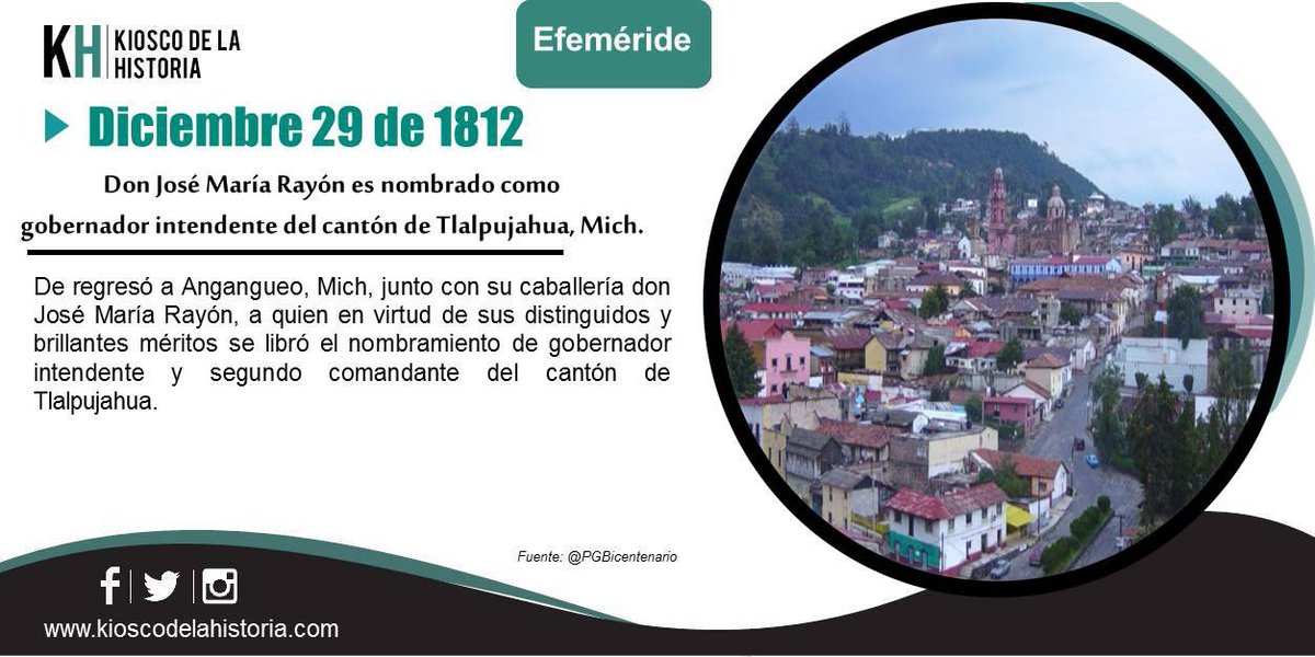 KioscoHistoria's tweet photo. El #29deDiciembre de 1812 José María Rayón es nombrado como gobernador intendente del cantón de Tlalpujahua; Michoacán...
#UnDiaComoHoy #Historia #Enterate con #Efemerides en...https://t.co/VwyKlRP694 https://t.co/OHPiEERrYz