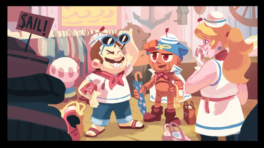 Feeling like posting some cute scenes from my mario rpg illustration set. I enjoyed every scene, but I REALLY enjoyed making the scenes where everyone was chilling out and doing fun stuff.