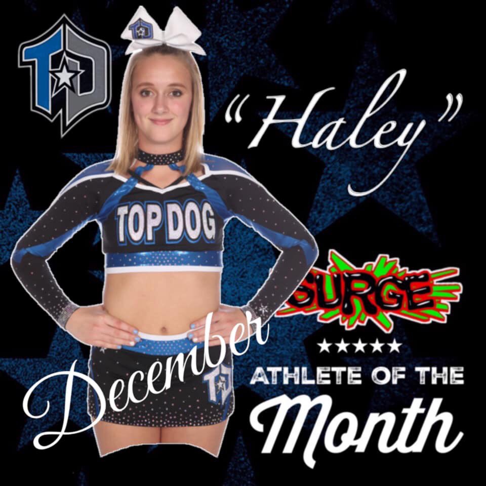 Way to go Haley! Haley’s presence has such a positive impact to those around her and all of her teammates! She is an amazing backspot and tumbler! We are so proud of her and the leader by example she has become. ❤️