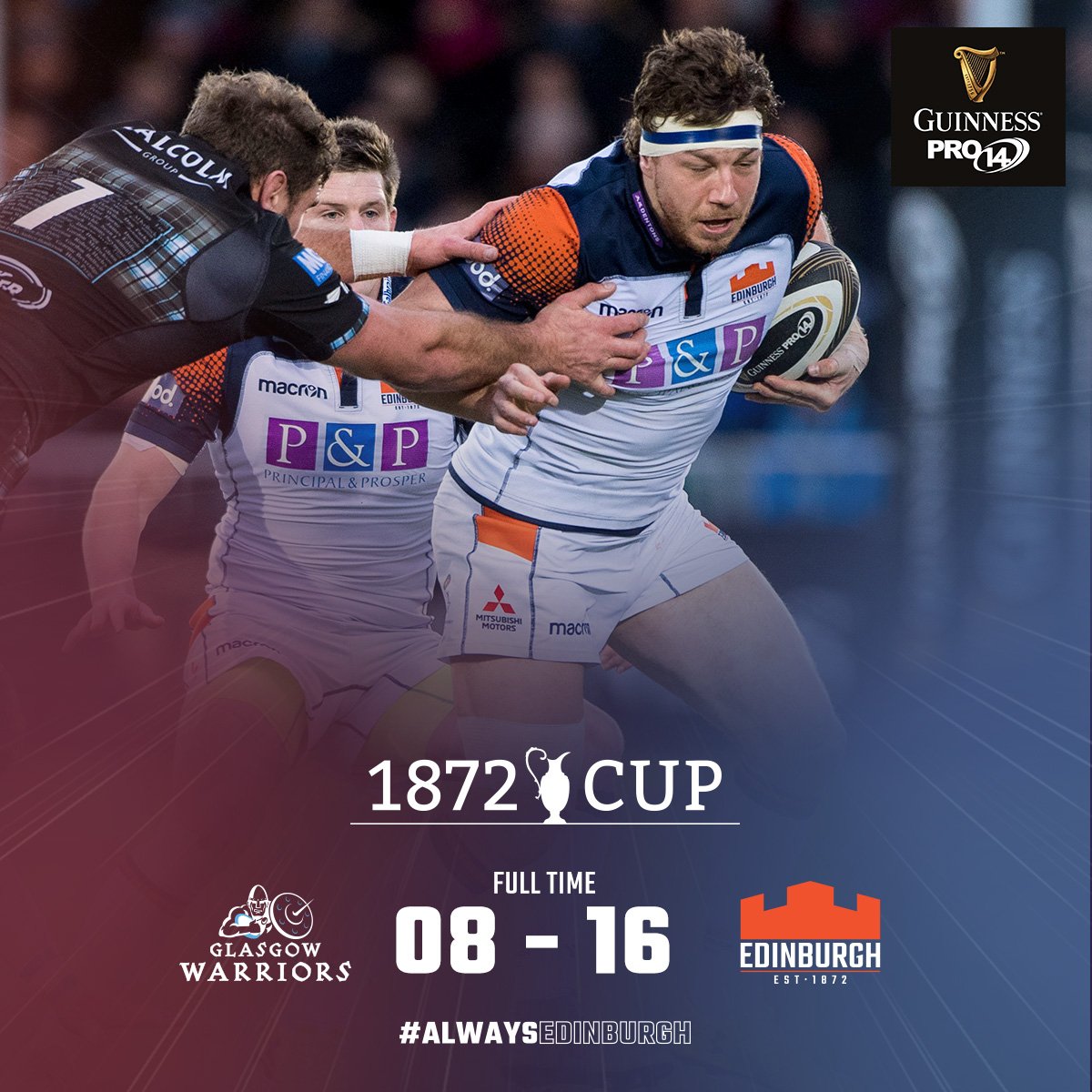 FT | Edinburgh retain the #1872Cup after an excellent second-half showing secures the win at Scotstoun! [8-16] #GLAvEDI | #AlwaysEdinburgh 🔷🔶