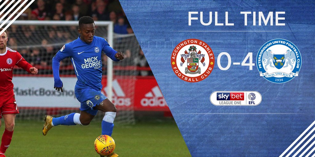 theposh's tweet photo. FULL TIME | All over at The Wham Stadium as an Ivan Toney hat-trick and a Rhys Bennett goal secure all three points for The Posh. Safe journey home to the 441 fans who travelled up to Accrington. #pufc #ACCPET https://t.co/mG3gjGoep8