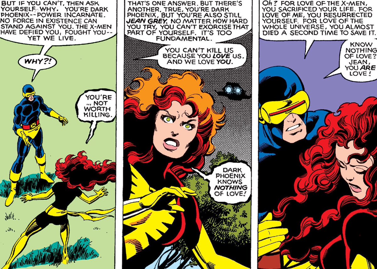 phoenixsource's tweet image. "Know nothing of love? Jean, you are love!"
—Jean Grey and Scott Summers in Uncanny X-Men (1963) #136