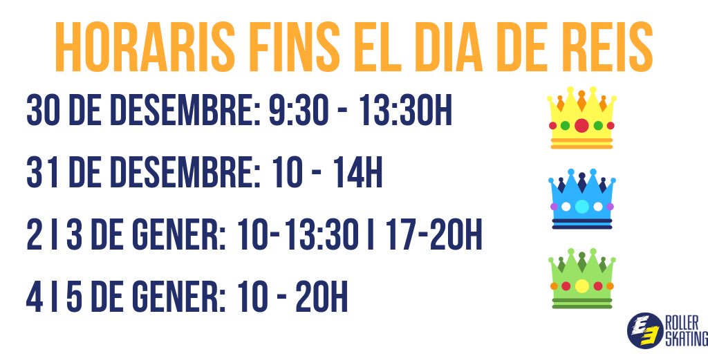 e3rollerskating's tweet photo. Encara et falten els regals de Reis? Consulta el nostre horari i aprofita per venir a la botiga 👑 🎁
#hoqueipatins #hockey #rinkhockey #inline #skate #patinatge #patinaje #patinatgeartistic #patinajeartistico #artskating #rollerskating #e3rollerskating #barcelona https://t.co/jnmgoLA0yt