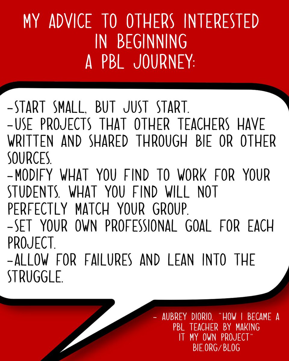 PBLWorks's tweet photo. "Teaching through Project Based Learning can be scary and overwhelming at first." Read this for some tips: How I Became a PBL Teacher by Making it My Own Project - https://t.co/UKY9AulvU5 #PBL #HQPBL #deeperlearning #education #k12 https://t.co/J2bWRFG057