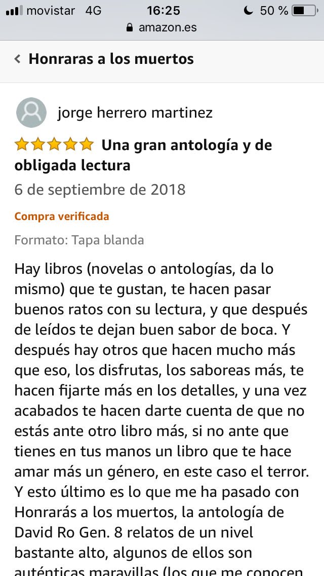 rozikas79's tweet image. Honrarás a los muertos ya no está disponible para su descarga porque será reeditada bajo sello editorial este año próximo. Pero me sigue dando alegrías como esta. Mil gracias, Jorge. #HALM #Muertos #relatos #FelizAño2019 #Terror #antologias