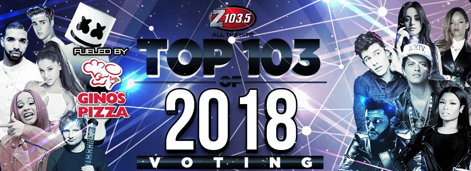 Z1035Toronto's tweet photo. Listen New Years Eve and New Years Day starting at Noon for the #Top103 of 2018 year end countdown with yours truly @TonyMonaco and @ScottFoxonair. What were you favourites this year and what song do you think will be #1? Vote her or call or text us at 416-798-1035 https://t.co/D6jiLXPf0D