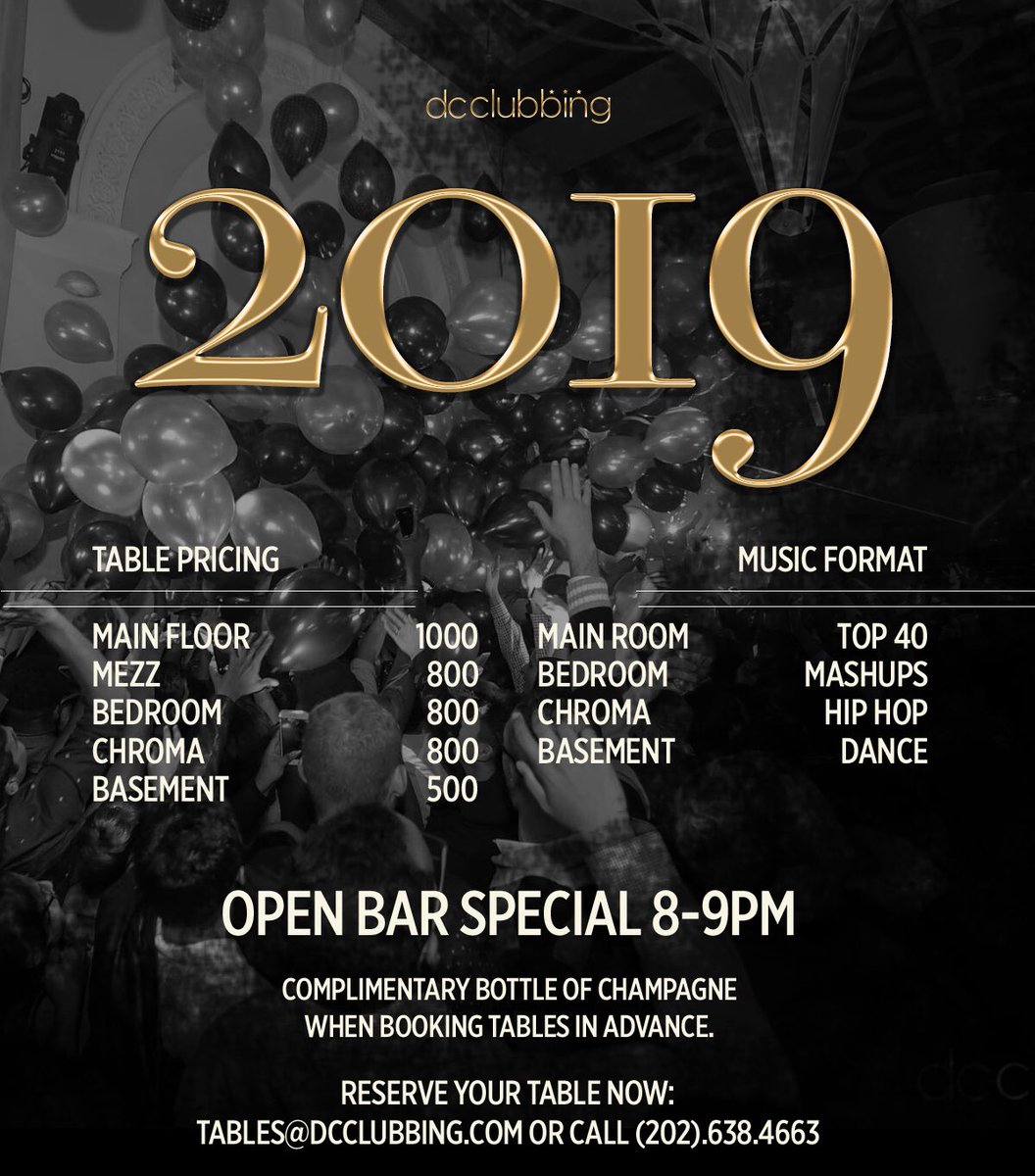 Tickets for NYE 2019 are officially sold out! Reserve your VIP table now through these options! 2018 it’s been real <a href="/ultrabar/">Ultrabar</a> 
 
☎️ (202) 638-4663
🖥 tables@dcclubbing.com
📤 ultrabardc.com/table-reservat…