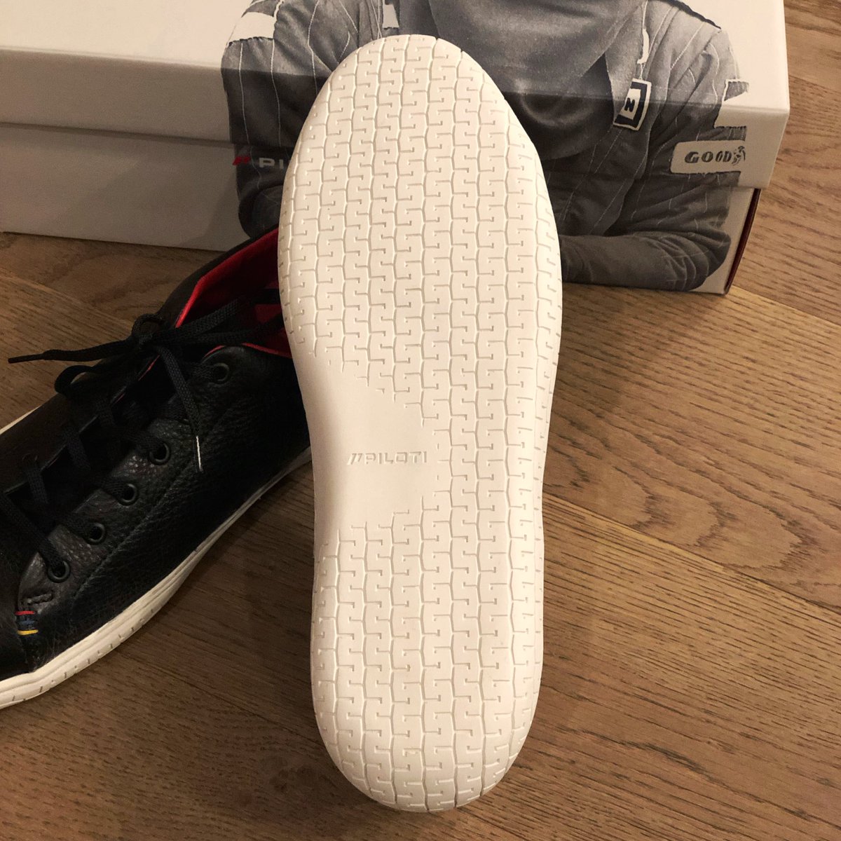 JonathanRWegner's tweet photo. Santa deemed me worthy of a pair of Piloti James Hunt sneakers this Christmas 😬 I really dig all the detailing from the packaging and unpack experience to the actual #kicks themselves. #design https://t.co/EsAGwa8MZb