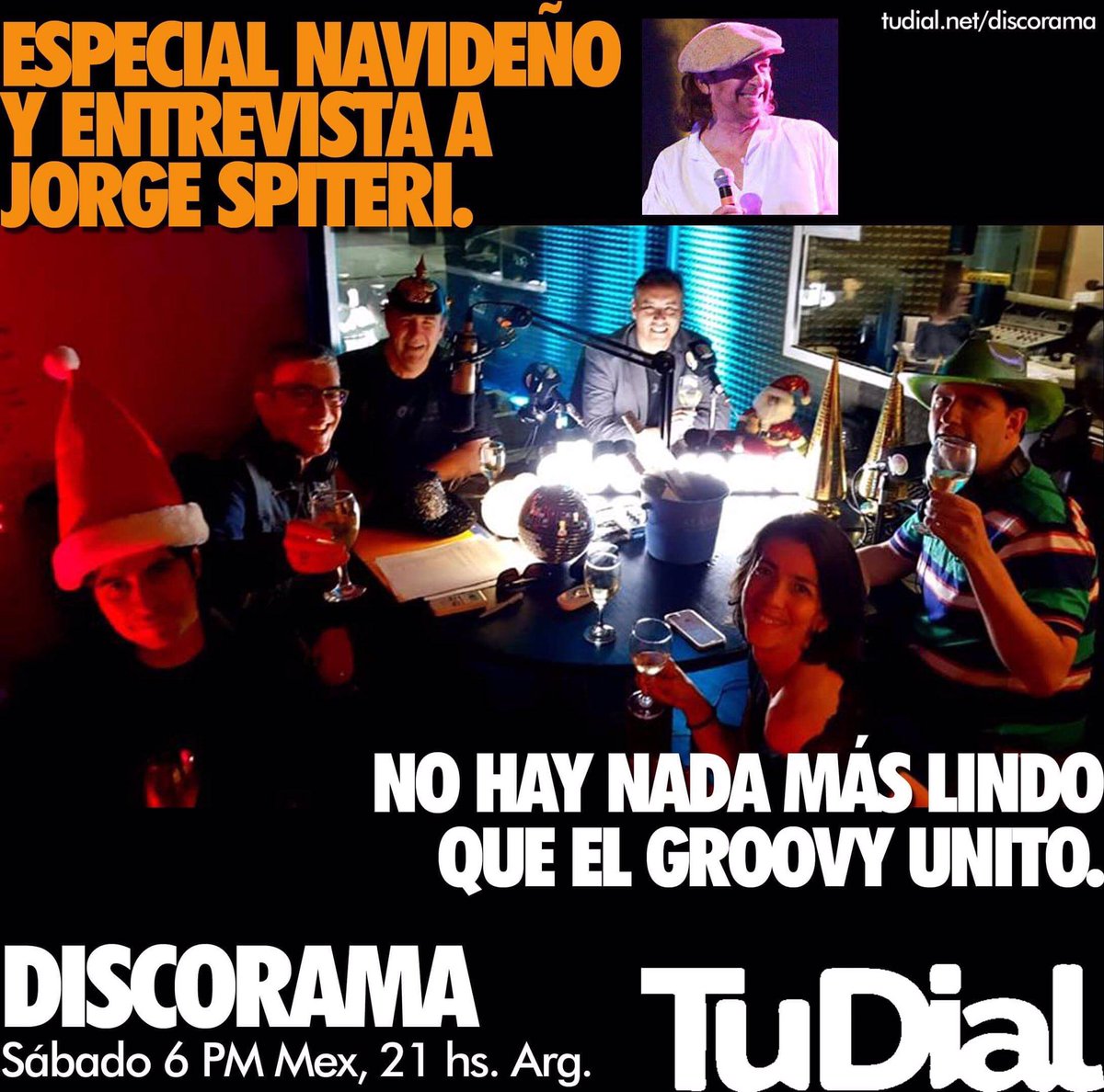 📻 Hoy 21 h ARG 🇦🇷 7 PM MEX 🇲🇽 conectate a tudial.net  para escuchar el #Discorama especial de Navidad y la entrevista esclusiva a <a href="/jorgespiteri/">Jorge Spiteri</a> 🎄🥂🎅🏻🎤📻