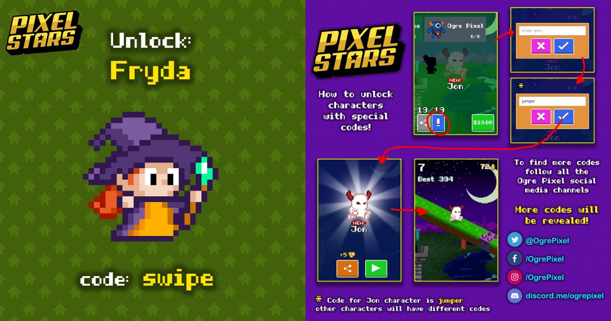 OgrePixel's tweet photo. Hey! Here is a new #promoCode for #PixelStars! Unlock Fryda from #SwipeCasters on Pixel Stars with the following code ๐ Hope you like it! Find our games at: https://t.co/RrZiieBGa8 ๐ #screenshotsaturday https://t.co/v1nYpobNm2