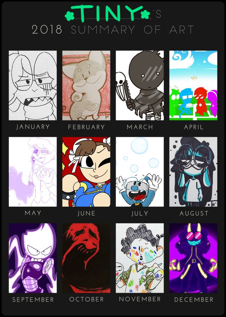 TinyPersonal's tweet photo. There's nothing better to analyse my progress than making a art summary, really this year has been tough but I have hope next year is gonna be better.
Love ya guys, thanks for the support all this year.
HAPPY HOLYDAYS
#artsummary2018 #artsummary #art #compilation2018 https://t.co/jATqmoDt1m