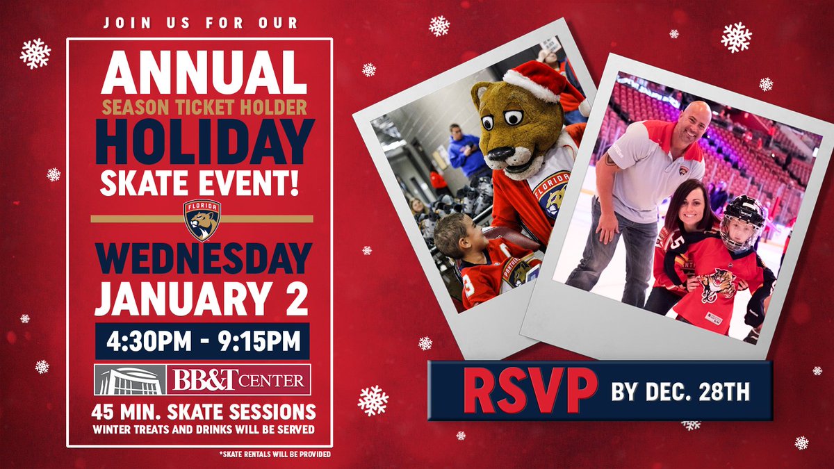 FlaPanthers's tweet photo. Our annual Season Ticket Holder Holiday Skate is THIS Wednesday from 4:15-9:15 at @thebbtcenter! 

RSVP today » https://t.co/SrPqR9nfiv https://t.co/y9rDW1P2IK