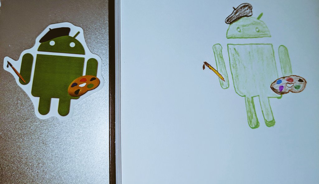 RamIndani's tweet image. Close enough I believe #androidDev #android I don&apos;t remember who gave me that sticker though at #androiddevsummit18 🤔
