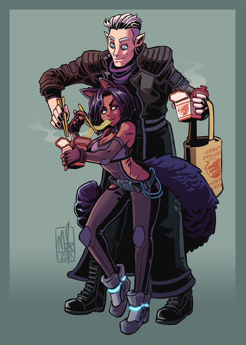 Max Gibson on X: Commission of Shadowrunners Alexis and Ryel #Shadowrun  #elf #orc #suit #pistol #cyberpunk #commission  / X