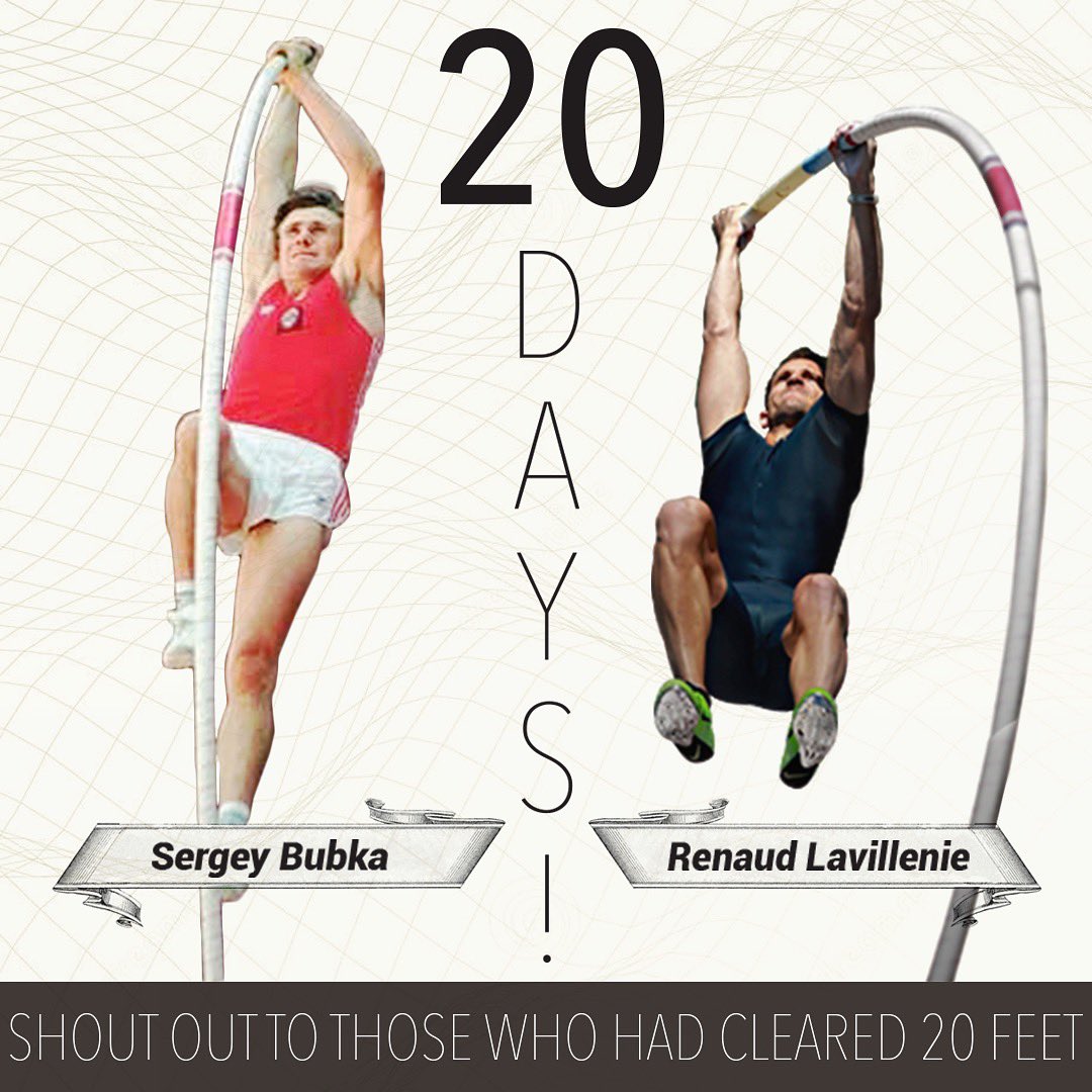 20 days until the biggest #polevault competition in the world! S/O to the only vaulters to ever clear 20’ <a href="/sergey_bubka/">Sergey Bubka</a> and <a href="/airlavillenie/">Renaud LAVILLENIE OLY</a> #PVS2019 #PoleVault #Reno #Nevada