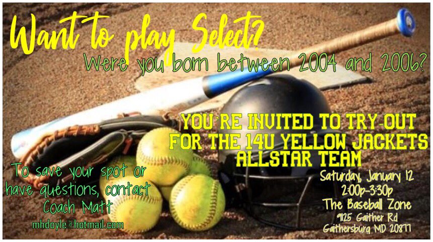Come tryout on January 12 for the 14u Allstar team!