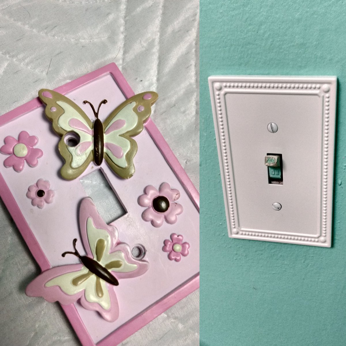 K_berlyS's tweet image. #PrincessRoom is getting some upgrades from little girl to sophisticated. Too bad the painting is crappy &amp;amp; on the switch itself 🙄 Side note: pink butterfly switch plate  up for grabs 🤷🏻‍♀️😂