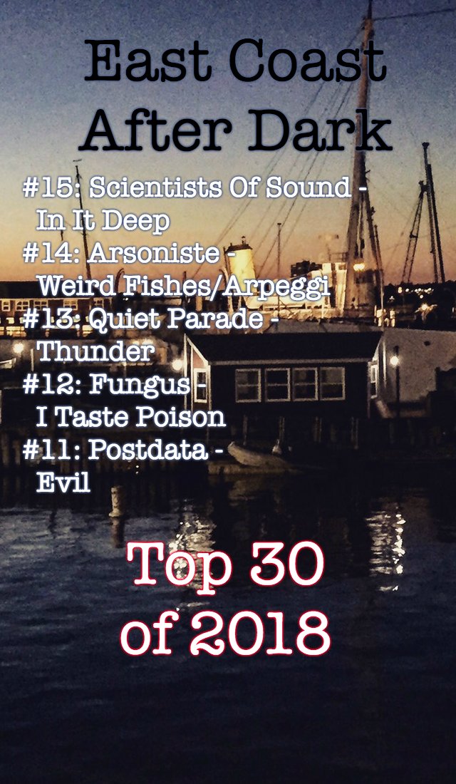 Top 30 Songs of 2018
no. 15 - 11
<a href="/loopingmadness/">scientists of sound</a> 
<a href="/arsoniste/">ArsonistDotExe</a> 
<a href="/QuietParade/">Quiet Parade</a> 
#Fungus
<a href="/thisispostdata/">POSTDATA</a>