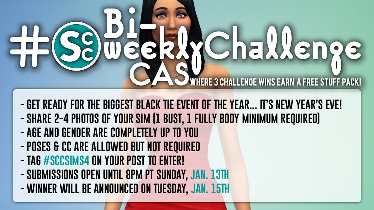 SimsCreatorsCom's tweet photo. SCC's Bi-Weekly Challenge: Where 3 wins gets you a FREE stuff pack! ๐๐ฒ
#SCCSims4 is a "Black Tie Event" Lookbook Challenge! Show off your snazziest look to bring in the New Year! ๐ฅ๐พ๐๐
Check out the pic for more details!
#TheSims #sims4 @TheSims #Sims4Challenge https://t.co/4KnFkhgkB7