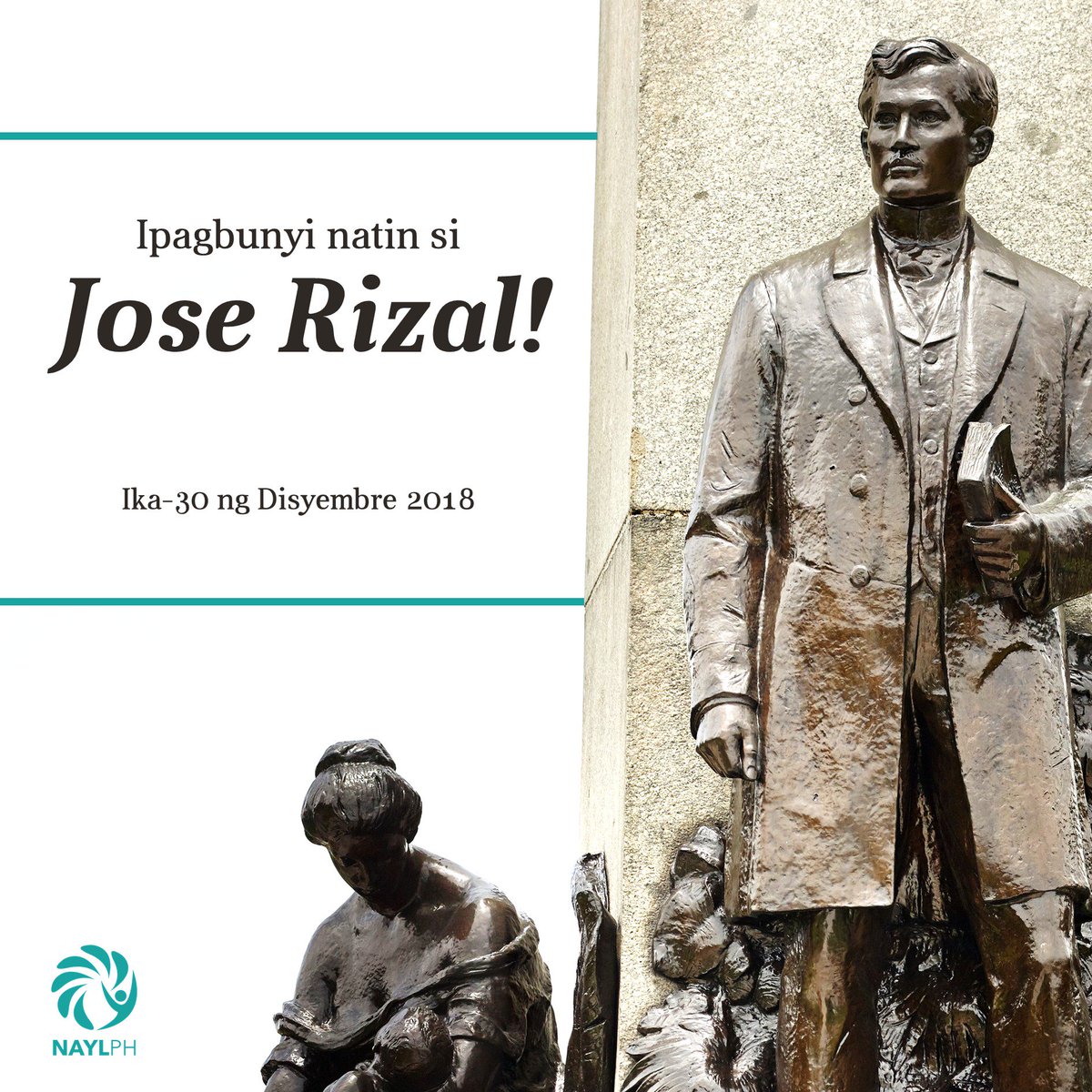 NAYLPH's tweet photo. Ipagbunyi natin si Gat Jose Rizal!

Nais ng National Alliance of Youth Leaders Inc. na bago matapos ang taon ay maging katulad tayo ni Gat Jose Rizal. Hindi sana maging hadlang ang ating edad upang pagsilbihan ang sambayanan.

#RizalDay 🇵🇭 https://t.co/zM9Urs7iwP