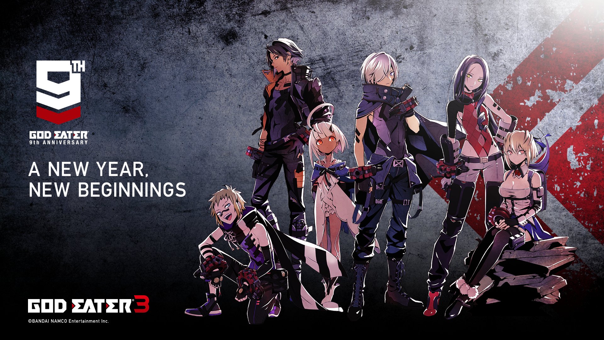 ゴッドイーター シリーズ公式アカウント あけましておめでとうございます God Eater シリーズは19年2月4日に9周年を迎えます 9周年記念イラストが完成したので新年のご挨拶と共に 初お披露目させていただきます 今年も God Eater シリーズを