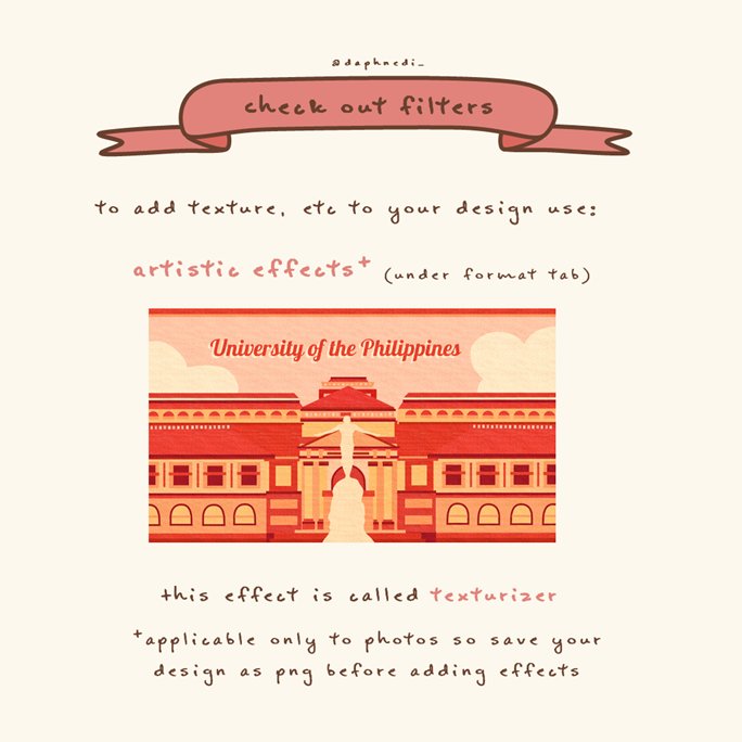 daphnedi_'s tweet image. j. adding "artistic effects" or what i call filters is one of my key discoveries this year. it gave rise to the art style i used to design illustrations on my /book/ andromeda and my UP naming mahal &amp;amp; moonrise kingdom graphics!! note: this effect works only on photos 🐚