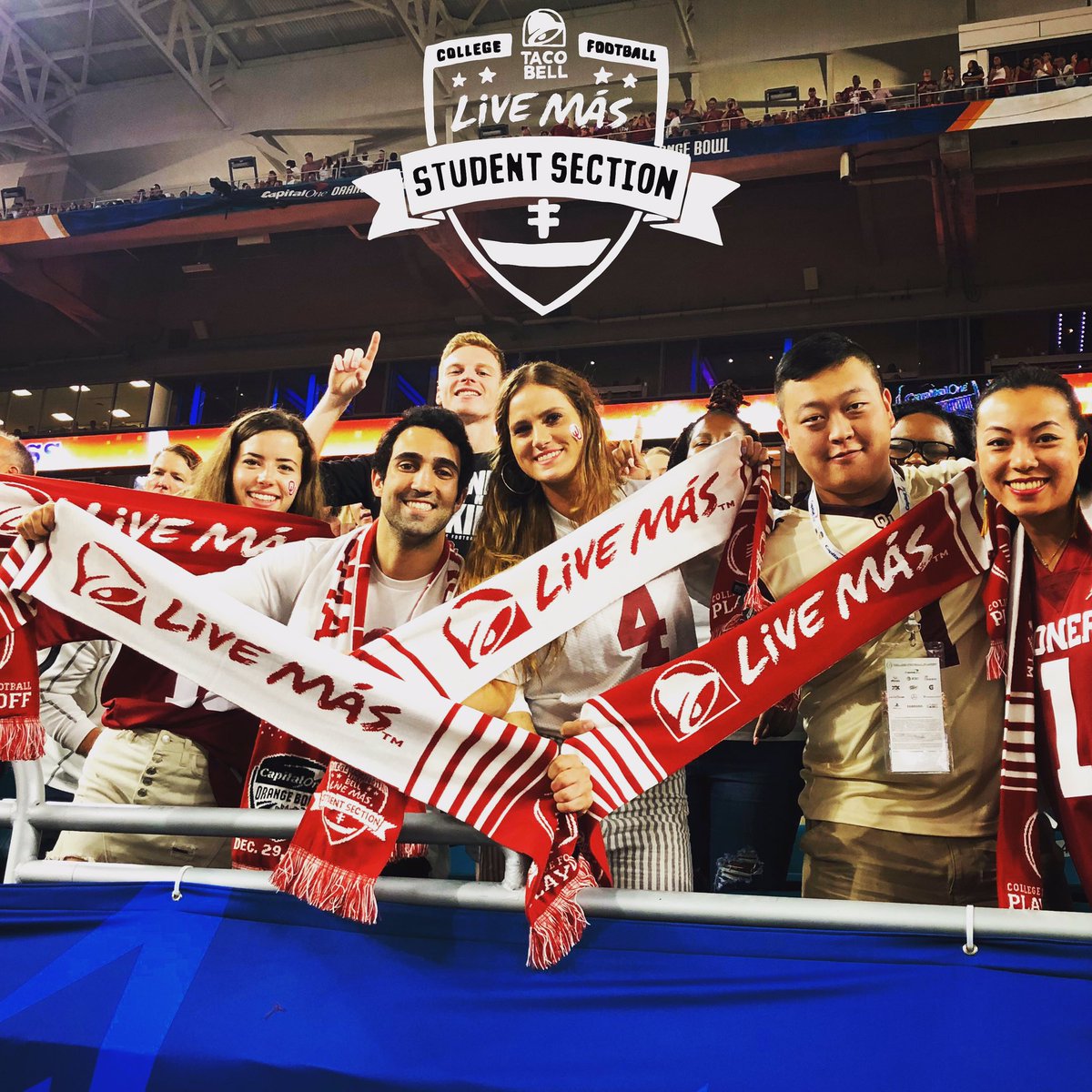 CFBPlayoff's tweet photo. College football goals: Be part of the @tacobell Live Más Student Section. #livemasstudentsectionchallenge
 
#CFBPlayoff #TacoBellPartner https://t.co/E5xHnN9LwX