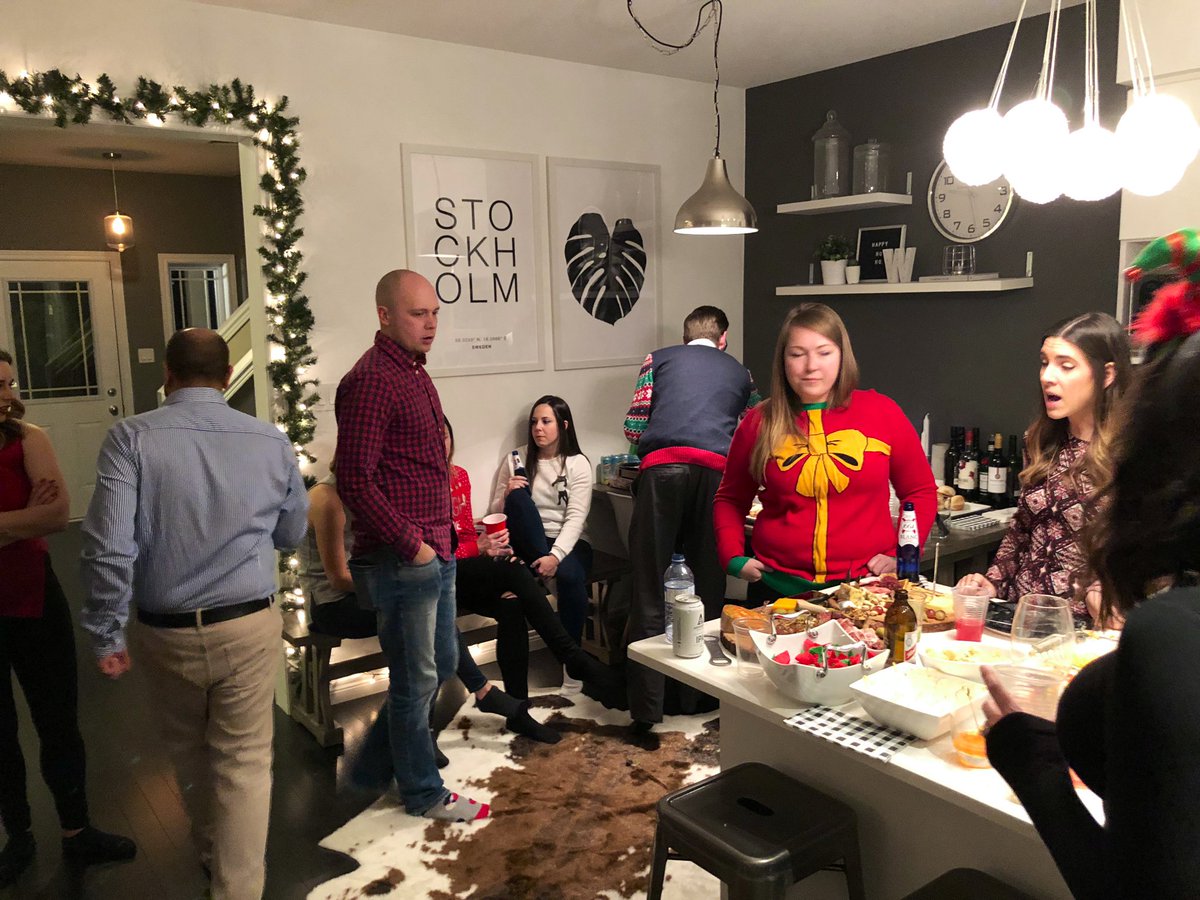 LucaMLuca100's tweet photo. After spending Christmas with your families, it’s nice to share the same special day with your friends. We present to you-FRIENDSMAS! @KellyPeter &amp; @JonnyWright86 hosted the 2nd Annual and the group shot is a must as well as festive apparel and turkey! https://t.co/NinseC47jM