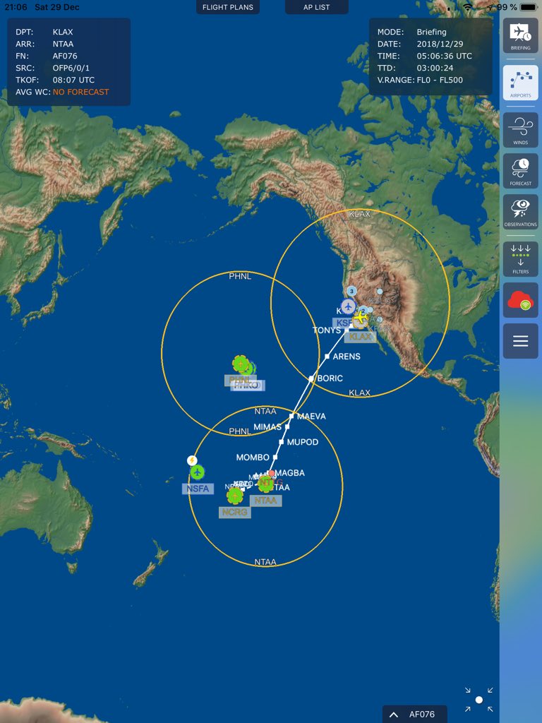 pascalrs's tweet photo. 7h46m over the Pacific Ocean. From Los Angeles @flyLAXairport to Papeete (French Polynesia). Time shift with Western Europe: -11h. #AF076 https://t.co/dubIJM5WiZ