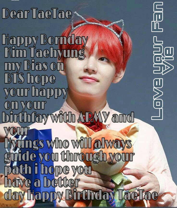 ImReadyToLetGoV's tweet image. Dear TaeTae @BTS_twt

Happy Bornday Kim Taehyung my Bias on BTS hope your happy on your birthfay with ARMY and ypur Hyungs who will always guide you through your path i hope you have a better day Happy Birthday TaeTae

Love your Fan
Vie