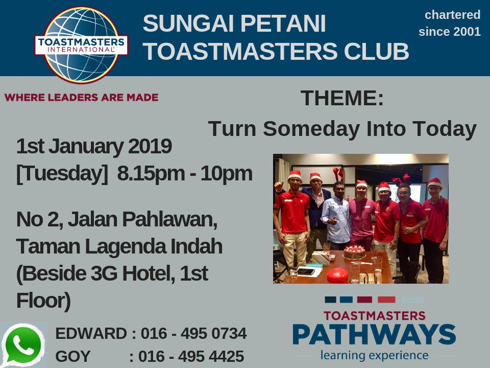 come join us on this upcoming New Year Day #S19E13 #toastmastersclub #toastmaster #sungaipetani