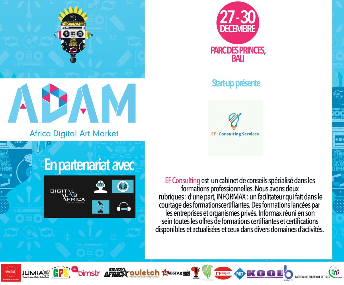 EFCONSULTING12's tweet photo. #DHF 
Participation au Africain Digital Art Market  au parc des princes, Bali du 27 au 30 décembre https://t.co/XWJGePzn5J
