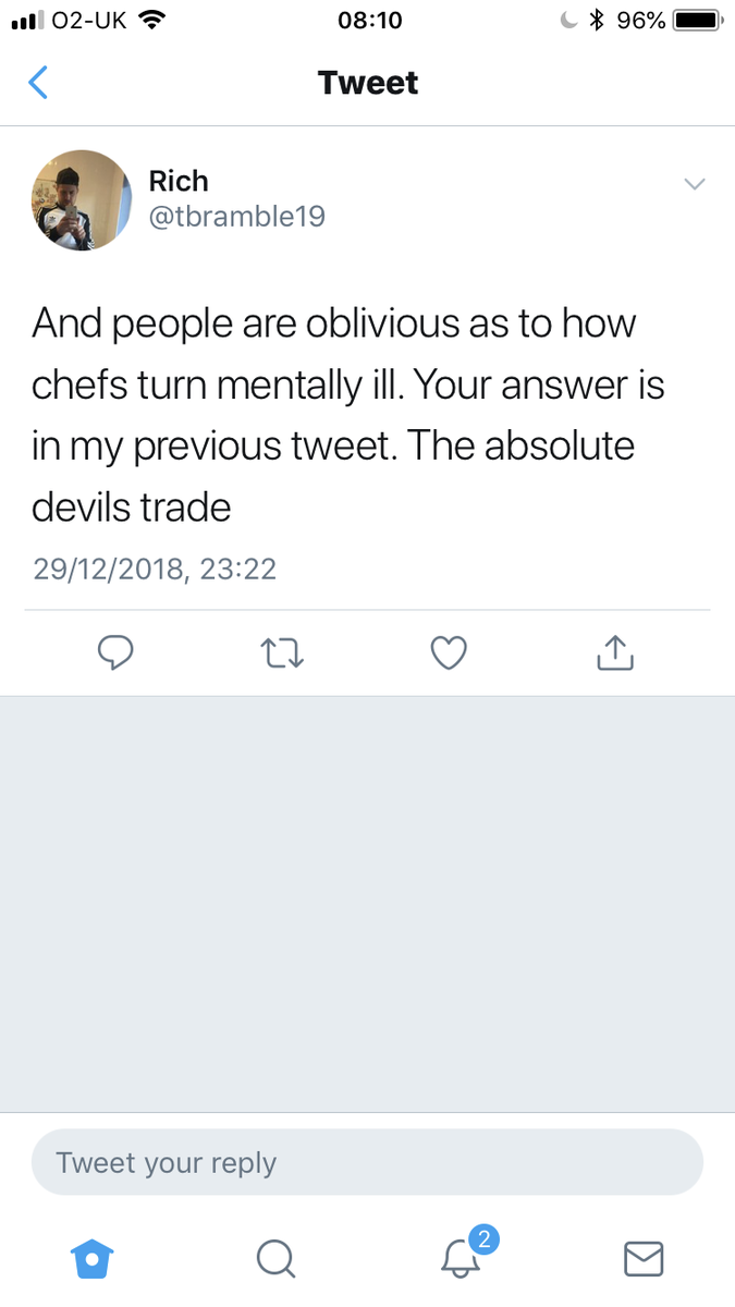 DeludedRuddy's tweet photo. I’ve just read this tweet from a fellow chef so I’m deciding to use my status as the “best chef in Bournemouth” to raise awareness about mental heath in the kitchen https://t.co/S9BbPnFV7s