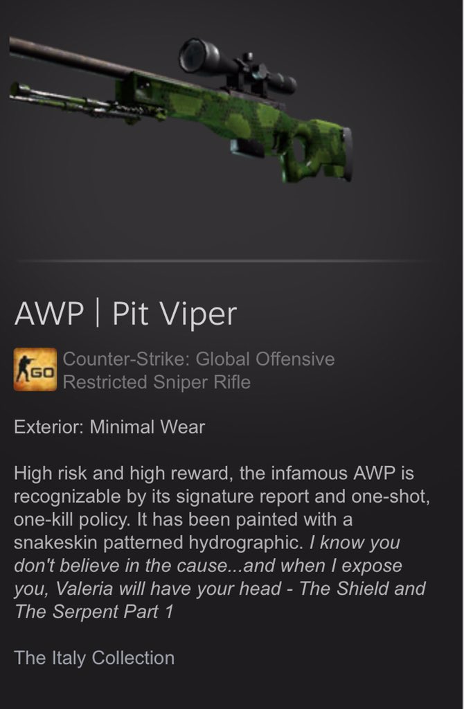Gr8tShooter's tweet photo. Doing a giveaway for the AWP | Pit Viper Minimal Wear

To enter:

1. Follow @Gr8tShooter and @Gr8tPlayer 

2. Like and Retweet this post.

Winners will be chosen in 4 days, good luck 😉 

#CSGO #csgogiveaway https://t.co/Kfzhs3EVp6