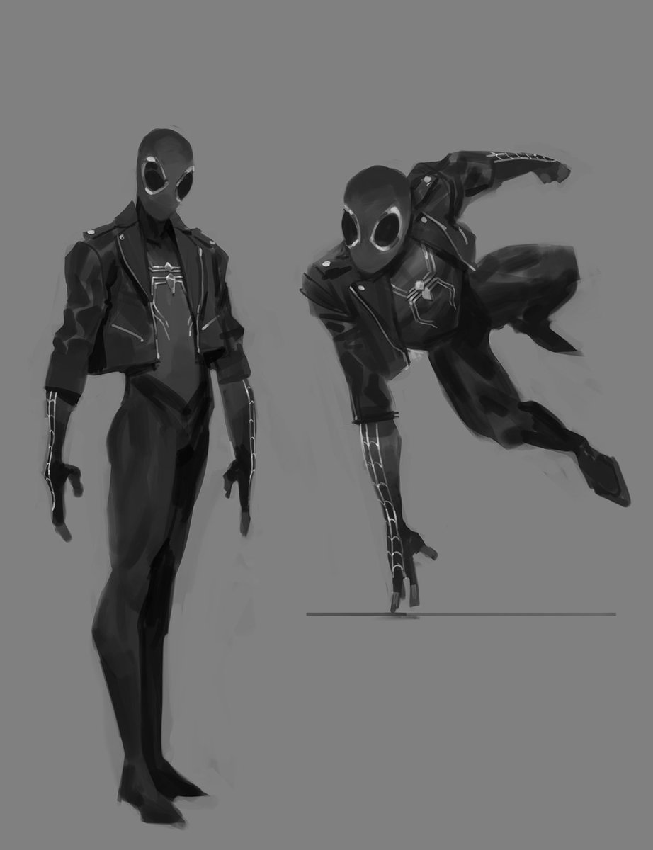 Goth Spiderman, black and grey with silver accents.