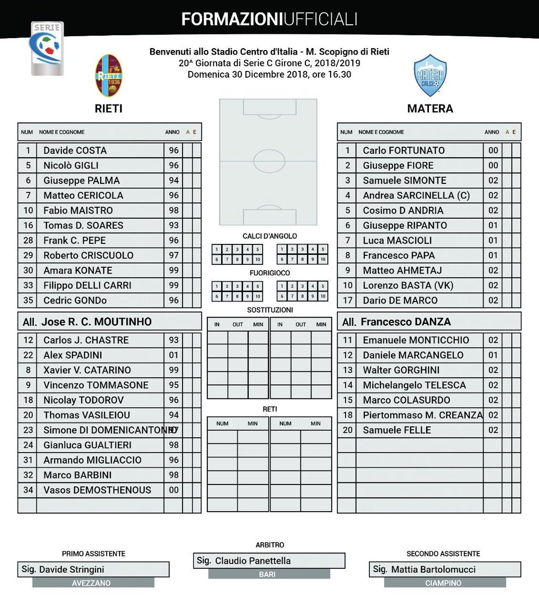 MateraCalcio1's tweet photo. ➡️ LE FORMAZIONI UFFICIALI

👥 Ecco le formazioni ufficiali del match. ⚽️

#ForzaMatera #AvantiBue ⚪️🔵 https://t.co/gf2MtV0IQe