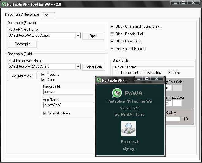 ChannelTheBegal's tweet photo. #Update
#ApkTool
#WhatsAppMod
#ForPC

"ApkTool PoWA (PortAL for WA) - v2.0"

* Set Anti Expired Code (After Decompile)
*Block Online &amp; Typing Status &amp; Receipt Tick &amp; Read Tick
*Anti Retract Message

Note:
For modding only WA Original

via Telegram Channel
https://t.co/bI8SAIhIg7 https://t.co/0d0siwU6uO