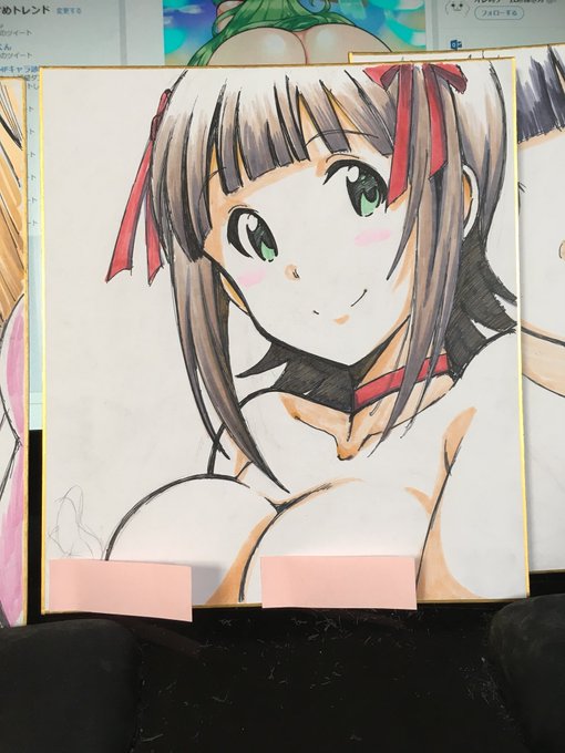 色紙4枚描いたのを明日持っていきまーす。先着順で頒布しますので欲しいかたお声かけてみて下さい\(*‾▽‾*)/ 