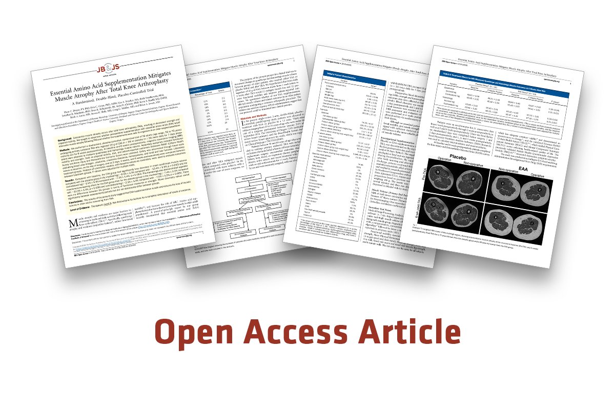 jbjs's tweet image. Highlights from #JBJS - Essential Amino Acid Supplementation Mitigates Muscle Atrophy After Total Knee Arthroplasty hubs.ly/H0g0xWQ0 #JBJSOpenAccess