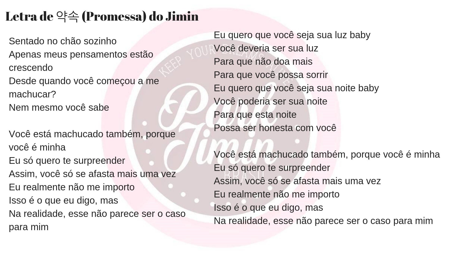 Park Jimin Brasil⁷  Slow on X: [INFO] 30.12.18 - Letra de 약속