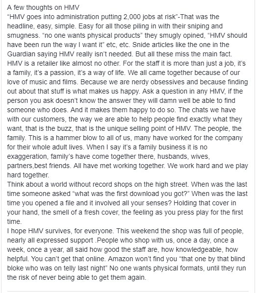 dongthewitch's tweet photo. @keithcanread My thoughts on #HMV and the future #hmvadministration #savehmv https://t.co/YEs3C5w2O0