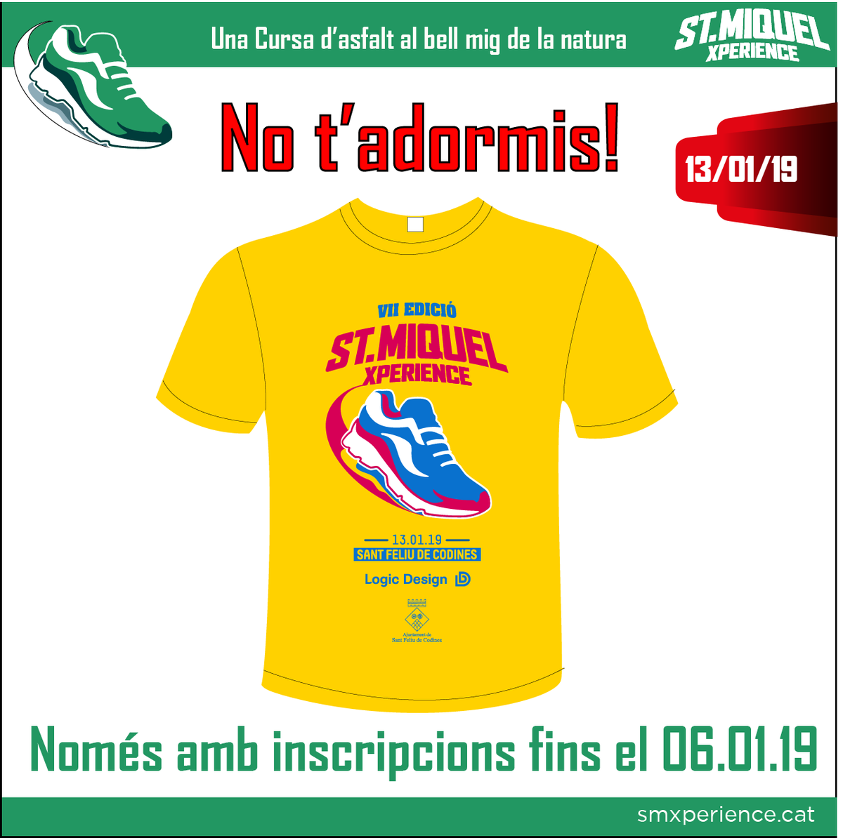 cnaesfc's tweet photo. No t’adormis! Últims dies per aconseguir la samarreta de regal a la bossa del corredor, només amb inscripcions fins el 06.01.19 https://t.co/tgF0sCkg7t #smxperience #sfc182 https://t.co/gb65GfuNEs