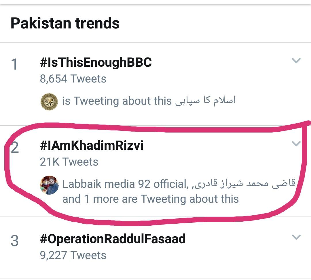 29NewsHD's tweet photo. * بریکنگ نیوز * News Alert *
It's trending now
👇👇
#IAmKhadimRizvi
In all over Pakistan at Rank # 2
* اہم ترین *
#IAmKhadimRizvi
ٹرینڈ پاکستان میں دوسرا نمبر پر رینک ہوگیا ہے تمام عاشقان رسول ﷺ کو مبارکباد

#IAmKhadimRizvi https://t.co/cuP6a021bx