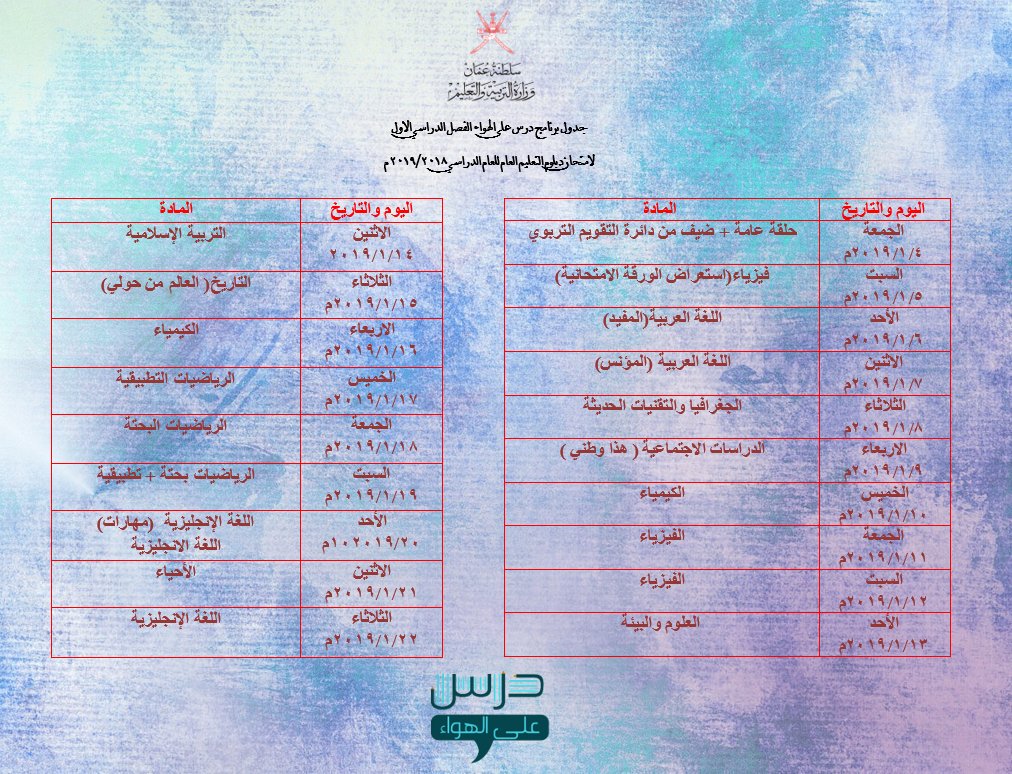 موعد دروس على الهواء 2019 